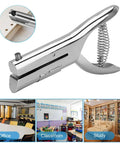 Ultra Long Reach Single Hole Punch Heavy Duty Zinc Alloy Hand Held Leather Punch For Scrapbooking ID Cards PVC Badges Photos And Paper 1/4 Inch Punch Capacity Deep Reach Edge To Center Punching shown with office, classroom, and study use.