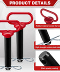 2 Pack 1 Inch Clevis Hitch Pins With Red Rubber Coated Handle And 3.35 Inch R Clip Black Powder Coated For Ball Mounts ATV And Hitch Accessories Durable U Shaped Clamp Pins For Secure Quick Release, showing detailed view of red handle and black coated pin