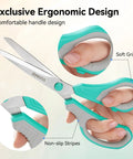 All Purpose Heavy Duty Scissors Eight Point Five Inch 3 Pack Workhorse For Office School And Home Shears, turquoise ergonomic soft grip handle