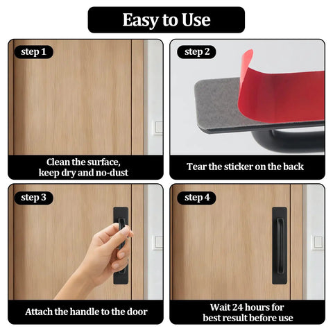 Self Stick Cabinet Handles 4 Pack No Drill Drawer Pulls For Cabinets And Closets Durable Aluminum Alloy With Super Strong Adhesive Tape Easy Install For Kitchen Bath Remodel And Furniture Makeover, matte black handle on wood door