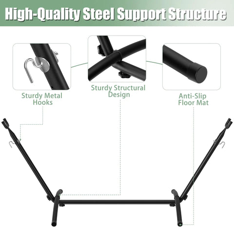 Free Standing Hammock With Stand Built For Tough Use 550 Lb Capacity Anti Flip Curved Spreader Bars Premium Cotton Portable