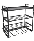Heavy Duty Metal Wall Mount Power Tool Organizer With Extra Slots And Hooks For Sick Garage Shop Setup, black metal tool rack with shelves.