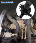 Three-way heater control valve installed in Dodge Ram engine bay; inset close-up of valve with hose fittings