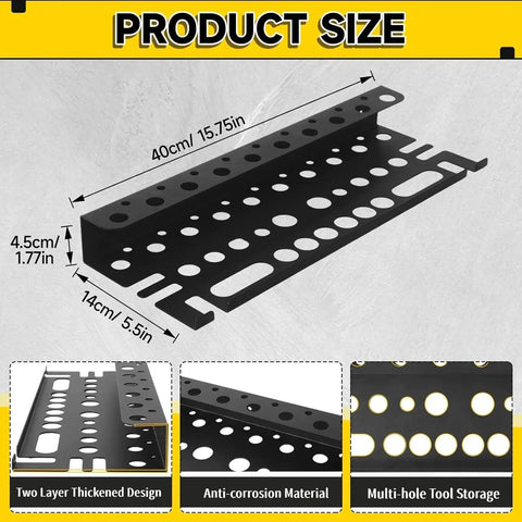 Two Tier Wall Mount Tool Rack For Screwdrivers And Pliers With 35 Holes, Heavy Duty Metal Organizer, 15.75 Inch Long, product dimensions