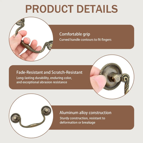 4-Piece Antique Bronze Drop Bail Drawer Pulls With Screws, close-up detail showing durability and comfortable grip features.