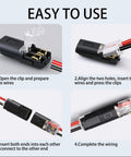 Steps to use Two Pin LED Strip Light Connectors With Locking Buckle Quick Plug In Splice Clips for 22 18 AWG Wires