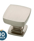 Premium Brushed Nickel Cabinet Knobs 10 Pack Smooth Square furniture hardware with scratch resistant finish for drawers.