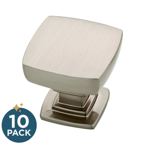 Premium Brushed Nickel Cabinet Knobs 10 Pack Smooth Square furniture hardware with scratch resistant finish for drawers.