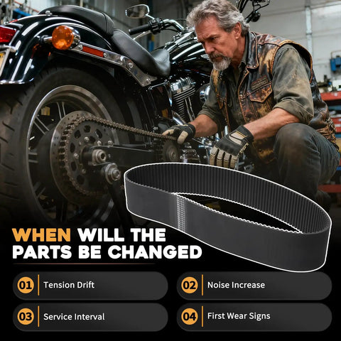 Heavy Duty 3 Inch HTD Drive Belt 141T 8MM Fits Harley Davidson Softail EVO 1990-2006 BDL Kit shown during installation on motorcycle.