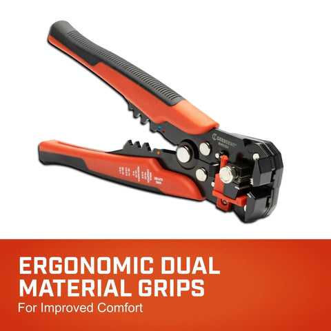 Self-Adjusting Wire Stripper And Cutter For Electricians, 8 Inch Pro Grade Tool with ergonomic dual material grips and crimper