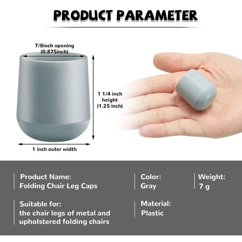 Grey 36 Pack 7 Eighths Inch Folding Chair Leg Caps Heavy Duty Plastic End Caps Non Marring Glides Size Chart and Details
