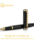 Luxurious Rollerball Pen With 24K Gold Trim And Schneider Ink Refill Gift Set For Men And Women Boss Level Office Pro Elegant Executive Writing Instrument displayed with cap off