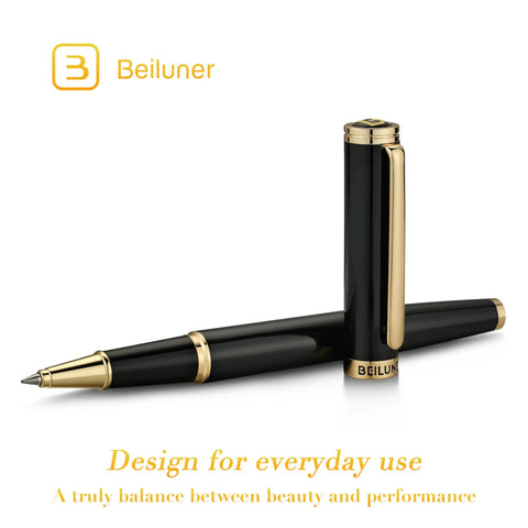 Luxurious Rollerball Pen With 24K Gold Trim And Schneider Ink Refill Gift Set For Men And Women Boss Level Office Pro Elegant Executive Writing Instrument displayed with cap off