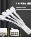 Industrial 4x8-pin to 16-pin PCIe power cable for 40-series GPUs with white braided sleeve and welded terminals