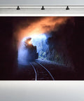 Massive 118x78 Inch Steam Train Tapestry with wood burning locomotive in tunnel, ultra thick microfiber, decor