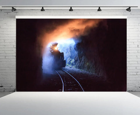 Massive 118x78 Inch Steam Train Tapestry with wood burning locomotive in tunnel, ultra thick microfiber, decor