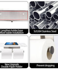 Features of Wall Mounted Toilet Paper Holder With Natural Marble Shelf For Mega Rolls, showing base, materials, and dual holder.