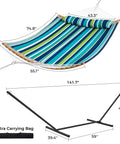 Two Person Heavy Duty Hammock With Stand And Padded Cotton, Detachable Pillow, Strong Curved Bar, Portable Carrying Bag in Dark Cyan
