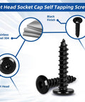 Heavy Duty M4 x 20mm Flat Head Socket Cap Self Tapping Screws Countersunk Wood Screws Made From 304 Stainless Steel 18-8 With Black Finish And Allen Hex Drive 50 Pack For Real World DIY Projects image showing flat head and hex drive.