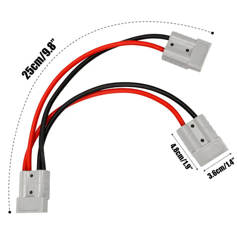 50 Amp Dual Y Splitter Plug for Battery Power Connectors 1 to 2 Cable with 6mm Wire, Forklift Charger and Lithium Battery Transfer, Ideal for Electric Vehicles, Boats, RVs, and Portable Power Systems. white Anderson-style 1-to-2 cable with red and black wires, 25cm