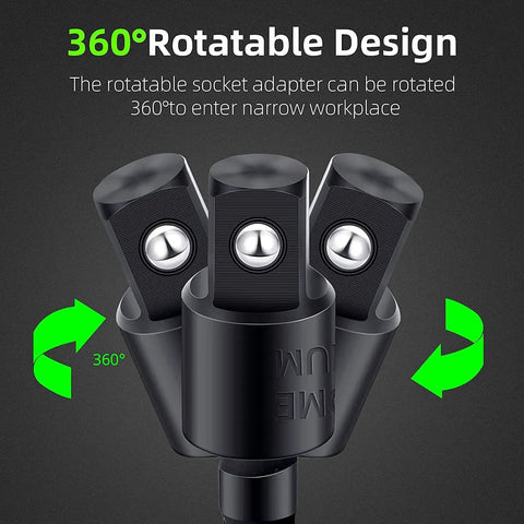 Heavy Duty Right Angle Drill Adapter With 360 Degree Rotation And Impact Grade Socket Kit For Tough Jobs. Includes Versatile 1 4 3 8 And 1 2 Inch Drive Bits Plus 105 Degree Angled Bit For Tight Spots. Long Adapter Handle Makes It Easy To Hit Nuts In Hard, 360° rotatable socket adapter for narrow workspaces
