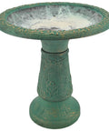 Fiberclay Bird Bath Outdoor Garden Decor Green, 20-Inch Tall Weather Resistant Water Bowl For Backyard And Patio, Antique Vintage Look