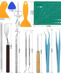 All In One Vinyl Weeding Toolkit For DIY Crafters, 33-Piece Set with ruler, spatula, tweezers, cutting board, and carving tools displayed.