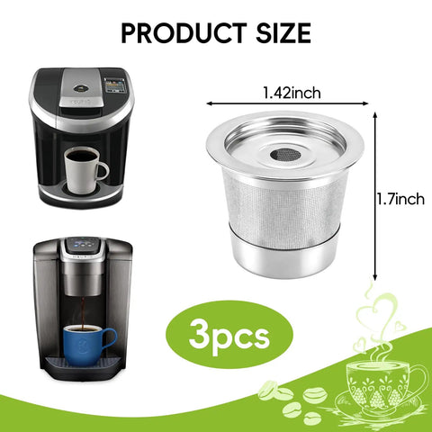 Image showing 3 Pack 304 Stainless Steel Reusable K Cups For Select 8 Ounce Coffee Makers PB051 PB041 CFP101 Reusable Filter Pods.