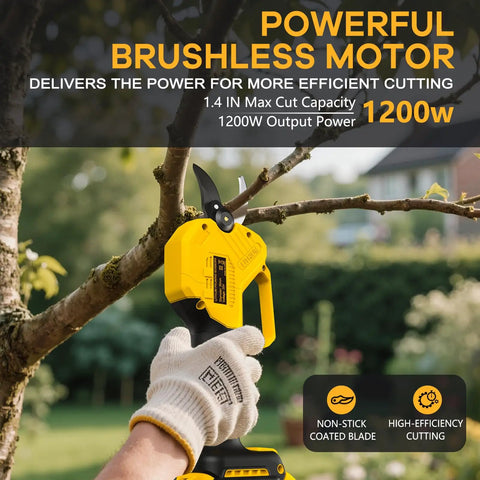 Person using Electric Pruning Shears For 20V Max Battery Brushless Cordless Branch Cutter Pruner With A 1.4 Inch Cut Capacity on tree