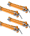 Heavy Duty Four Way Pressure 16 Inch Panel Clamps Set Of 4 Plus Two Storage Racks showing four orange metal clamps for woodworking.
