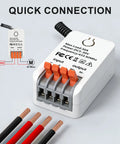 Slick Forward And Reverse Remote Switch With Dual Wireless Controllers For Heavy Duty Linear Actuators, Garage Doors, Curtains, And Bed Lifting Systems Operating On DC 5V To 30V With A Punchy 30A Load Rating, showing quick connection with wires.