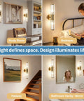 Sleek Dope Brushed Brass Vanity Light Fixture With Dual Glass Rods Wall Sconce For Bathroom Double E12 Candelabra Base Sockets Mirror Lighting Modern Vanity Glow Bulbs Not Included illuminating various spaces like study and bathroom.
