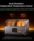 Space Pi X4 Filament Dryer Box For 4 Spools With Dual PTC Heating And 360 Degree Hot Air Circulation showcasing dual temperature chambers.