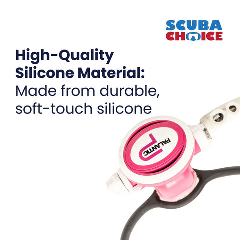 Pink regulator with black silicone holder for Silicone Regulator Necklace For Divers Dive Ready Secure Backup Holder Durable Design