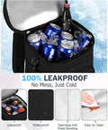 22L Insulated Leak Proof Cooler Backpack with cans inside, PEVA liner, waterproof, for beach picnics, camping, and travel, black.