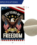 250 Year Anniversary USA Garden Flag For Outdoors With Eagle Design Double Sided 12x18 Inch Patriotic Backyard Flag 1776 2026 Fourth Of July Waterproof Flag showing eagle and flags with dimensions 12x18 inches and burlap texture detail.