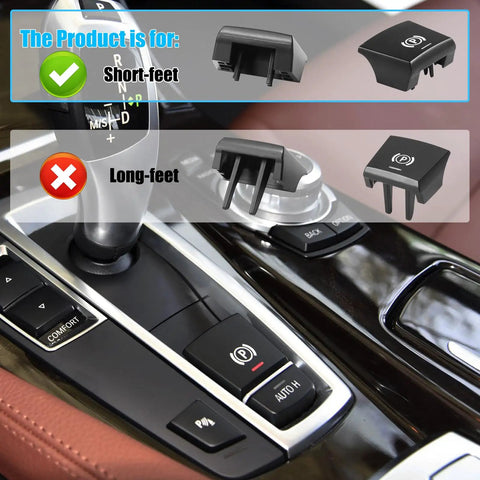 BMW Parking Brake Button Replacement Cover Kit For 2015-2019 5 Series F10 F07, console view with P button cover fitted.