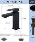 Matte Black Single Hole Bathroom Faucet With Overflow Pop Up Drain Modern Vanity Faucet dimensions illustration