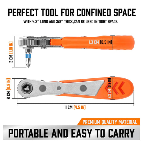Ultra Low Profile 23 Piece Mini Ratchet Screwdriver Set With 1 Quarter Inch Shank 90 Degree Offset Reversible Drive High Torque