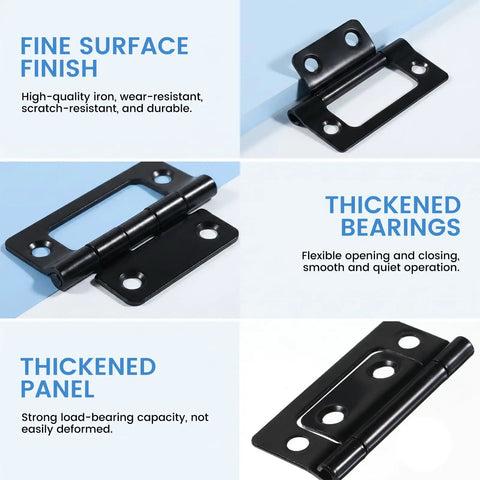 4 Pack Black No Mortise Door Hinges With Screws For Wood Folding Doors, showcasing fine surface finish and thickened bearings.