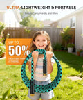 Garden hose, 50 ft WELLUCK turquoise braided hose with black connectors and 10-function spray nozzle
