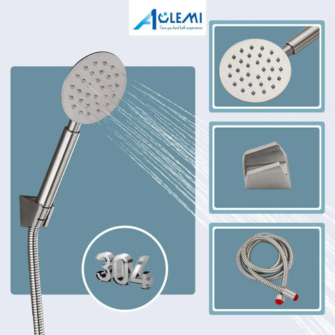 Brushed Nickel Tub Filler With Wall Mount And Handheld Sprayer, 6 Inch Center, Single Handle Shower Mixer Faucet Built To Last SUS304