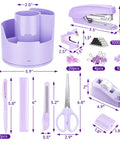 Purple 14 In 1 Desk Organizer Set With 360 Degree Rotary Stand And Phone Holder Must Have Office Kit For Home School And Work Includes Stapler Pencil Holder Tape Dispenser Scissors Sharpener Ruler Eraser Clips Pens