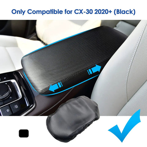 Mazda CX 30 Center Console Cover Leather Armrest Protector Waterproof And Anti Scratch Black Carbon Fiber Finish For 2020 2021 2022 2023 2024 2025 2026 CX 30 Accessories installed in car