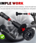 No Sweat All In One Wheel Hub And Brake Rotor Cleaning Kit with hex adapter and brushes, demonstrating simple cleaning tool use.