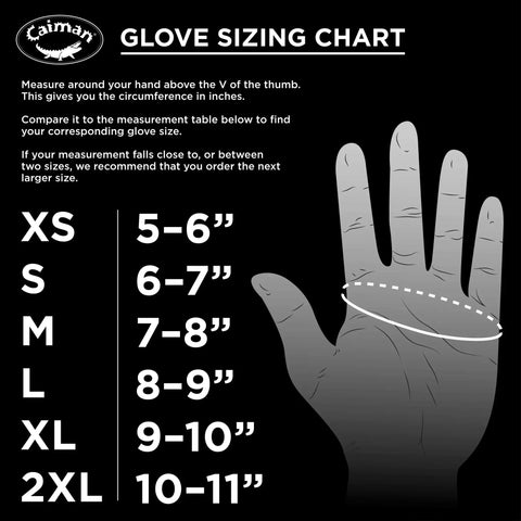 Glove sizing chart for Split Deerskin Welding Gloves For MIG And Stick, showing XS to 2XL hand measurements