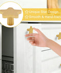 Two Pack Dope Brass Star Cabinet Knobs Antique Solid Brass Drawer Pulls Brushed Gold Finish 1.32 Inch Diameter in use