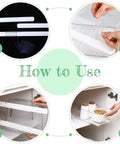 Smooth Glide Self Adhesive Drawer Slides And Pull Out Cabinet Tracks With Heavy Duty Sticky Tape quick guide images showing installation steps.