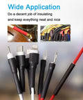 300 Piece Heat Shrink Tubing Kit With 3 To 1 Shrink Ratio, Adhesive Lined Marine Grade Shrink Wrap In Black And Red For Automotive And Industrial Use Now Pro Grade showing black and red tubing protecting various cable connectors.