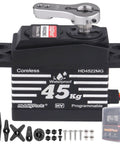 Waterproof 45Kg High Torque RC Steering Servo With Metal Gear Digital Coreless Motor for RC Cars with accessories displayed